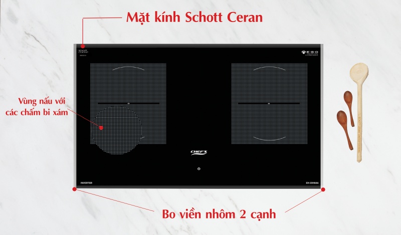 Bề mặt kính Schott Ceran của bếp từ đôi Chefs EH-DIH666