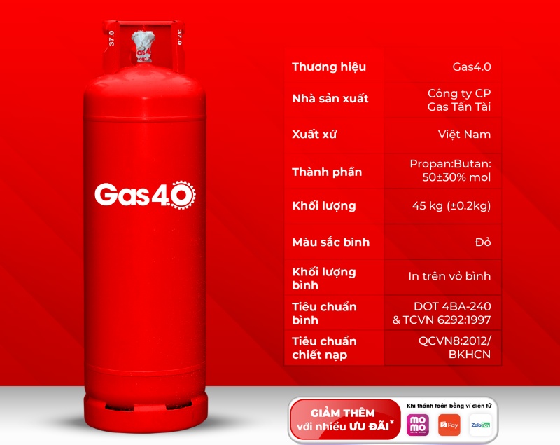 Bình gas đỏ Gas4.0 cho bếp ăn công nghiệp